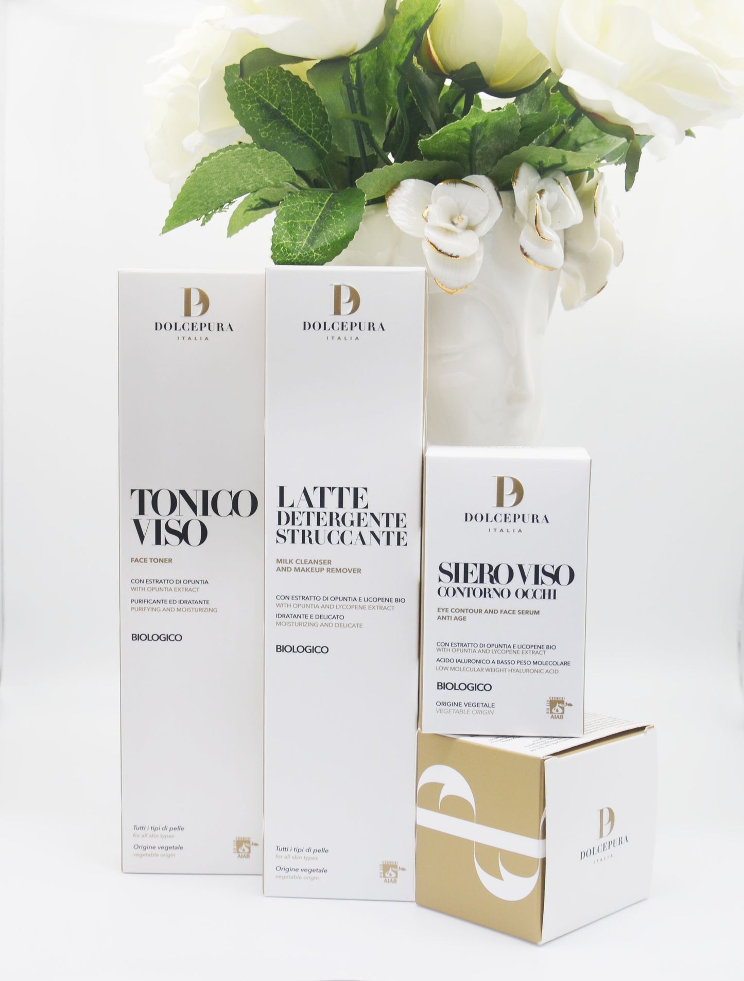 VISAGE/YEUX coffret "FRESCA E LEGGERA" - Lait Démaquillant, Tonique et Sérum - avec Opuntia et Lycopène biologique certifié artisanal. Produits Made in Italy avec des ingrédients italiens