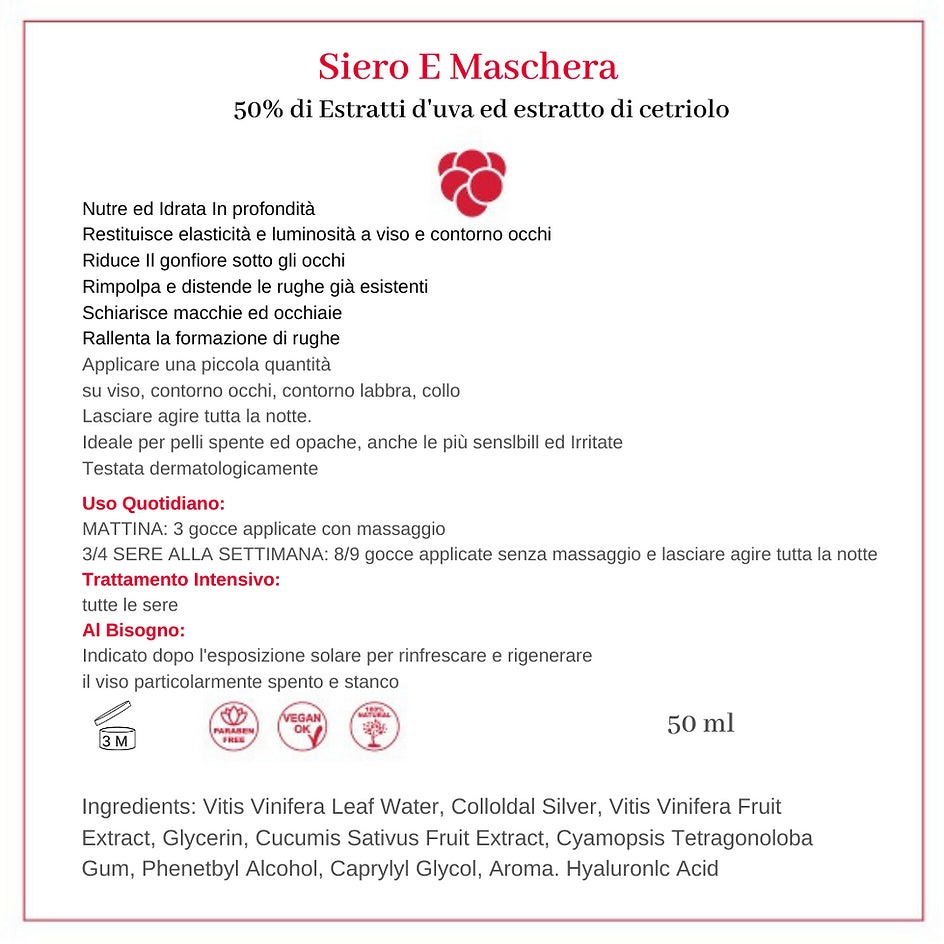 WAW suero o máscara para el cuerpo, la cara, los ojos, los labios, el cuello para la pérdida de tono y las ojeras.  Dermatológicamente aprobado.  Extracto de uva y pepino